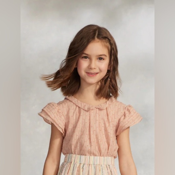 The Sunday Collective Girls Size 8-9 Pink Ruffle Sleeve Collar Blouse Top Pink - Picture 13 of 13